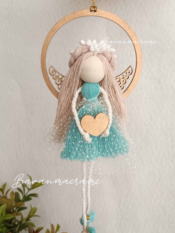 عروسک مکرومه آبی بالدار آویز